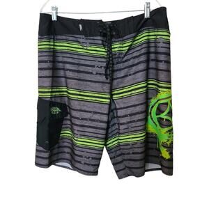 No Fear Board Shorts Mens 36 Graphic Black Surfing Swim Grunge Beach Vacation